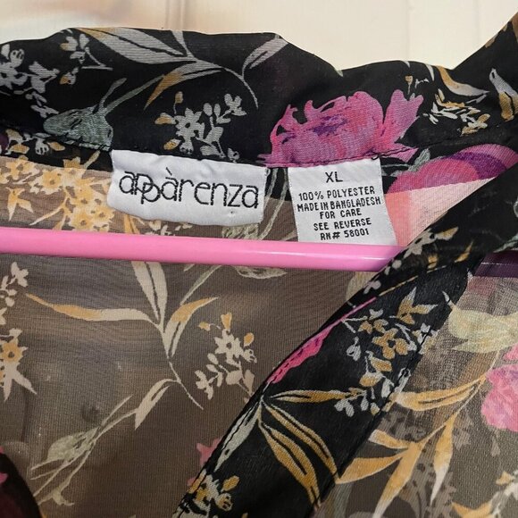 Womens Apparenza Vintage Button Down Sheer Shirt Top Pink Floral Pattern Size XL - Picture 3 of 4